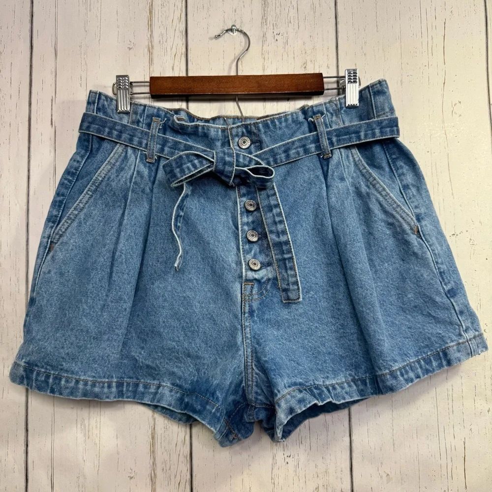 Abercrombie & Fitch Denim Paperbag Shorts Belted High Rise 14 Coastal Summer